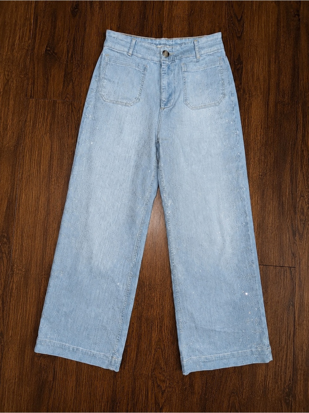 Maeve Colette Sparkle High-Rise Wide-Leg Cropped Jeans Sz 30